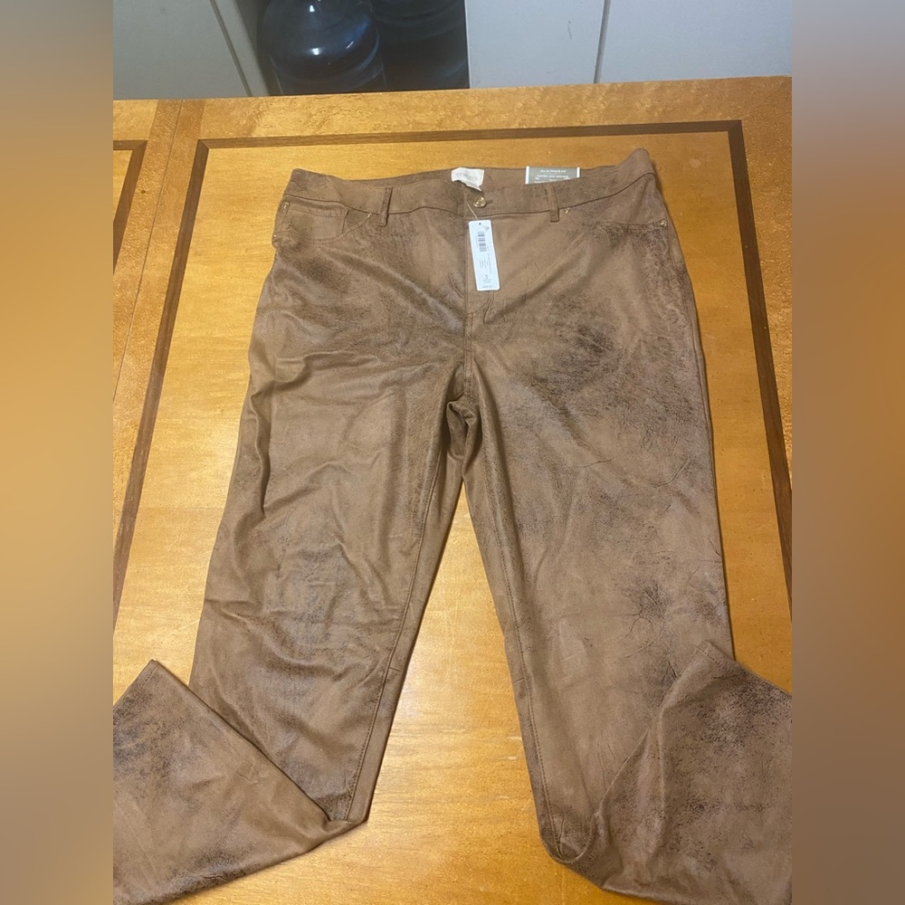 Knit suede worn luggage brown Chico’s ultimate fit pants Sz 3 NWT